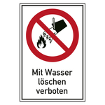 Verbotsschild Mit Wasser löschen verboten Kombischild Kunststoff 150 x 200 mm Einzelschild