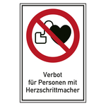 Verbotsschild Verbot für Personen mit Herzschrittmacher Kombischild