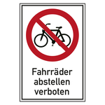 Verbotsschild Fahrr&auml;der abstellen verboten Kombischild Kunststoff 150 x 200 mm Einzelschild