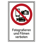 Verbotsschild Fotografieren und Filmen verboten Kombischild Kunststoff 150 x 200 mm Einzelschild