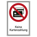 Verbotsschild Keine Kartenzahlung Kombischild