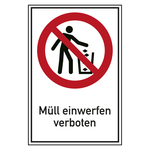Verbotsschild Müll einwerfen verboten Kombischild