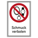 Verbotsschild Schmuck verboten Kombischild