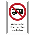 Verbotsschild Wohnmobil Übernachten verboten Kombischild