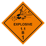 Gefahrzettel Placards Klasse 1.1 B Explosive Stoffe mit Zusatztext EXPLOSIVE Folie seewasserbeständig 300 x 300 mm Einzeletikett
