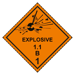 Gefahrzettel Gefahrgutaufkleber Klasse 1.1 B Explosive Stoffe mit Zusatztext EXPLOSIVE und gestrichelter Kontrastlinie Folie seewasserbeständig 150 x 150 mm 500 Stück/Rolle