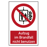 Verbotszeichen Aufzug im Brandfall nicht benutzen Kombischild