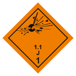 Gefahrzettel Gefahrgutaufkleber Klasse 1.1 J Explosive Stoffe Folie seewasserbeständig 100 x 100 mm 100 Stück/Rolle