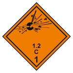 Gefahrzettel Placards Klasse 1.2 C Explosive Stoffe mit durchgehender Kontrastlinie Folie seewasserbeständig 300 x 300 mm Einzeletikett