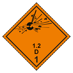 Gefahrzettel Placards Klasse 1.2 D Explosive Stoffe mit gestrichelter Kontrastlinie Folie seewasserbeständig 300 x 300 mm Einzeletikett