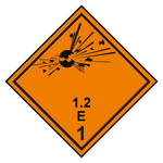 Gefahrzettel Gefahrgutaufkleber Klasse 1.2 E Explosive Stoffe mit durchgehender Kontrastlinie Folie seewasserbeständig 50 x 50 mm 500 Stück/Rolle