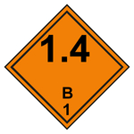 Gefahrzettel Placards Klasse 1.4 B Explosive Stoffe mit durchgehender Kontrastlinie Folie seewasserbeständig 300 x 300 mm Einzeletikett