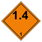 Gefahrzettel Placards Klasse 1.4 Explosive Stoffe mit gestrichelter Kontrastlinie Folie seewasserbeständig 300 x 300 mm Einzeletikett