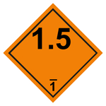 Gefahrzettel Placards Klasse 1.5 Explosive Stoffe mit Eindruck Verträglichkeitsgruppe Folie seewasserbeständig 250 x 250 mm Einzeletikett
