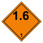 Gefahrzettel Placards Klasse 1.6 Explosive Stoffe mit gestrichelter Kontrastlinie Folie seewasserbeständig 300 x 300 mm Einzeletikett