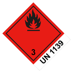 Gefahrzettel, Gefahrgutaufkleber Klasse 3 Entz&uuml;ndbare, fl&uuml;ssige Stoffe mit UN 1139, Flamme Schwarz, Folie, 100 x 120 mm, 500 St&uuml;ck/Rolle