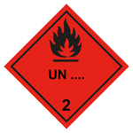 Gefahrzettel Placards Klasse 2.1 Entzündbare Gase mit Eindruck UN-Nummer Flamme Schwarz Folie seewasserbeständig 250 x 250 mm Einzeletikett