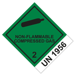 Gefahrzettel Gefahrgutaufkleber Klasse 2.2 Nicht entzündbare, nicht giftige Gase mit Zusatztext NON-FLAMMABLE COMPRESSED GAS mit UN 1956 Gasflasche Schwarz