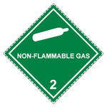 Gefahrzettel Placards Klasse 2.2 Nicht entzündbare, nicht giftige Gase mit Zusatztext NON-FLAMMABLE GAS Gasflasche Weiß mit gestrichelter Kontrastlinie Folie seewasserbeständig 300 x 300 mm Einzeletikett