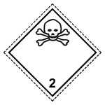 Gefahrzettel Gefahrgutaufkleber Klasse 2.3 Giftige Gase Totenkopf Schwarz mit gestrichelter Kontrastlinie Folie seewasserbeständig 50 x 50 mm 500 Stück/Rolle