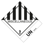 Gefahrzettel, Gefahrgutaufkleber Klasse 9 Verschiedene gef&auml;hrliche Stoffe und Gegenst&auml;nde mit Zusatztext MISCELLANEOUS, mit Eindruck UN-Nummer, Folie, 100 x 120 mm, 500 St&uuml;ck/Rolle