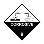 Gefahrzettel Gefahrgutaufkleber Klasse 8 Ätzende Stoffe mit Zusatztext CORROSIVE Folie seewasserbeständig 150 x 150 mm 500 Stück/Rolle
