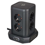 BRENNENSTUHL Steckdosenturm - 8-fach + 4x USB, 2m, schwarz, mit Schalter
