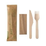 PAPSTAR Besteckset Holz "pure" - 50 Sets, Messer, Gabel, Serviette in Papierbeutel