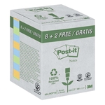 POST-IT Haftnotizblock Recycling Notes - 76 x 76 mm, sortiert, 10 x 100 Blatt