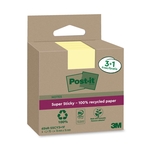 POST-IT Haftnotiz Super Sticky 100% Recycling Notes - 76 x 76 mm, gelb, 3+1x 70 Blatt