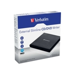 VERBATIM Externer Slimline CD/DVD-Brenner, mobiles externes Laufwerk, schnelle Datensicherung, mit Nero Burn & Archive - schwarz