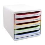 EXACOMPTA Schubladenbox Big Box Plus - A4+, 5 offene Laden, weiß/harlekin/weiß