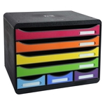 EXACOMPTA Schubladenbox Store-Box Maxi - A4+, quer, 7 offene Laden, schwarz/harlekin