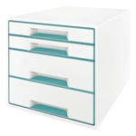 LEITZ 5213 Schubladenbox WOW CUBE - A4/C4, 4 geschlossene Schubladen, perlweiß/eisblau metallic