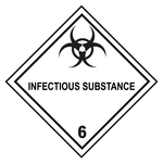 Gefahrzettel Gefahrgutaufkleber Klasse 6.2 Ansteckungsgefährliche Stoffe mit Zusatztext INFECTIOUS SUBSTANCE mit durchgehender Kontrastlinie Folie seewasserbeständig 50 x 50 mm 500 Stück/Rolle