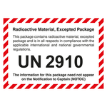 Gefahrzettel Radioactive Material, Excepted Package mit UN 2910