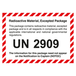 Gefahrzettel Radioactive Material, Excepted Package mit UN 2909