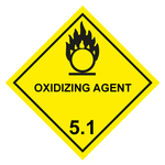 Gefahrzettel Gefahrgutaufkleber Klasse 5.1 Entzündend (oxidierend) wirkende Stoffe Flamme über einem Kreis Schwarz mit Zusatztext OXIDIZING AGENT Folie seewasserbeständig 50 x 50 mm 500 Stück/Rolle