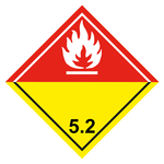 Gefahrzettel Gefahrgutaufkleber Klasse 5.2 Organische Peroxide Flamme Weiß Folie seewasserbeständig 50 x 50 mm 500 Stück/Rolle