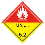 Gefahrzettel Placards Klasse 5.2 Organische Peroxide mit Eindruck UN-Nummer Flamme Weiß Folie seewasserbeständig 300 x 300 mm Einzeletikett