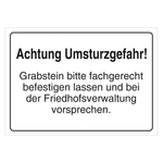 Grabstein Aufkleber "Achtung Umsturzgefahr, Grabstein befestigen und Vorsprache" Folie ablösbar weiß 148 x 105 mm 100 Stück/Rolle
