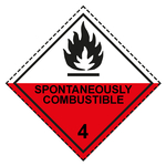 Gefahrzettel Placards Klasse 4.2 Selbstentzündliche Stoffe mit Zusatztext SPONTANEOUSLY COMBUSTIBLE Flamme Schwarz mit gestrichelter Kontrastlinie Folie seewasserbeständig 300 x 300 mm Einzeletikett