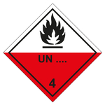Gefahrzettel Placards Klasse 4.2 Selbstentzündliche Stoffe mit Eindruck UN-Nummer Flamme Schwarz Folie seewasserbeständig 300 x 300 mm Einzeletikett