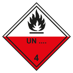 Gefahrzettel Placards Klasse 4.2 Selbstentzündliche Stoffe mit Eindruck UN-Nummer Flamme Schwarz mit durchgehender Kontrastlinie Folie seewasserbeständig 250 x 250 mm Einzeletikett