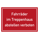 Verbotszeichen Fahrräder im Treppenhaus abstellen verboten Rot Folie 150 x 100 mm Einzeletikett