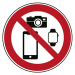 Verbotszeichen Smartphones, Smartwatches und Fotoapparate verboten Kunststoff &Oslash; 400 mm Einzelschild