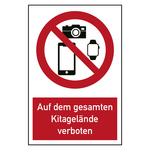 Verbotszeichen Smartphones, Smartwatches und Fotoapparate auf dem gesamten Kitagelände verboten Kombischild Folie 150 x 200 mm Einzeletikett
