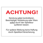 Paketaufkleber Achtung! Sendung sofort kontrollieren, Folie, 140 x 100 mm, 500 Stück/Rolle