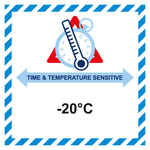 Gefahrzettel Time And Temperature Sensitive -20&deg;C Folie 100 x 100 mm 500 St&uuml;ck/Rolle