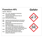 GHS Gefahrstoffetikett Flusssäure 40% für interne Verwendung Chromopapier tiefkühlgeeignet 105 x 74 mm 500 Stück/Rolle
